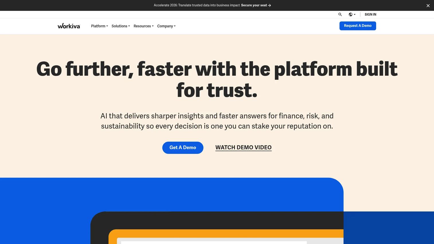 Workiva platform connecting risk, compliance, reporting, and assurance workflows.