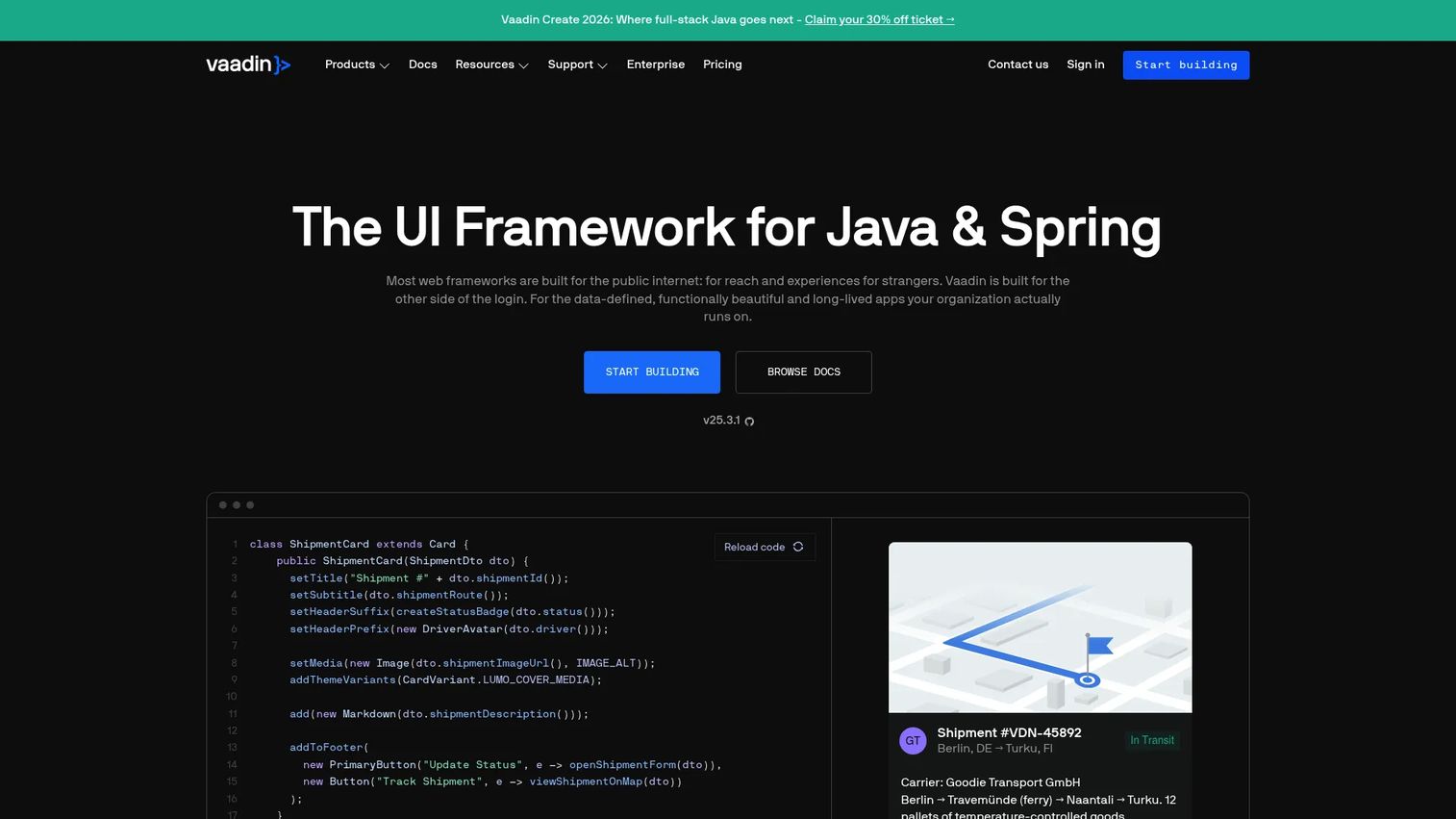 Vaadin server-side Java web application interface