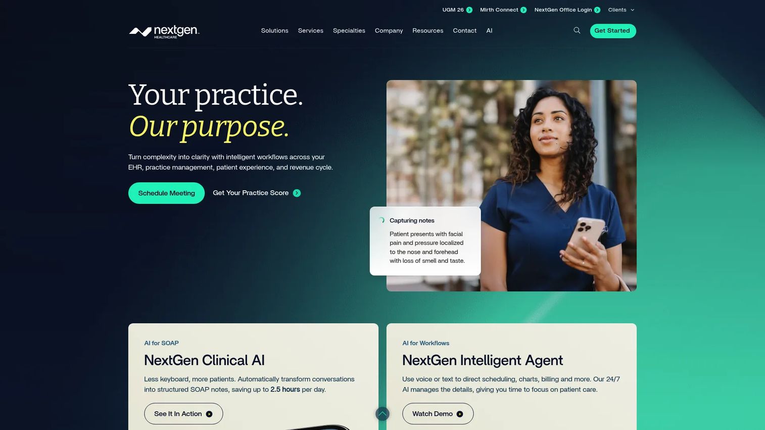 NextGen Healthcare ambulatory EHR and practice management dashboard