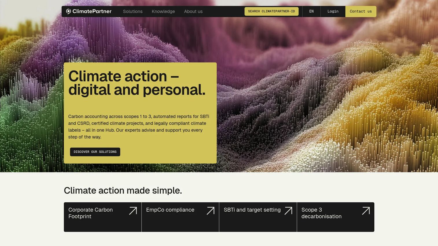 ClimatePartner Hub homepage screenshot