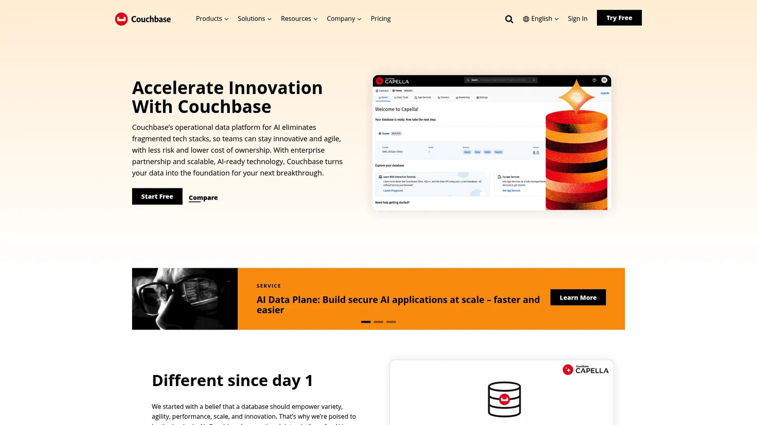 Couchbase Capella dashboard for a cloud document database deployment