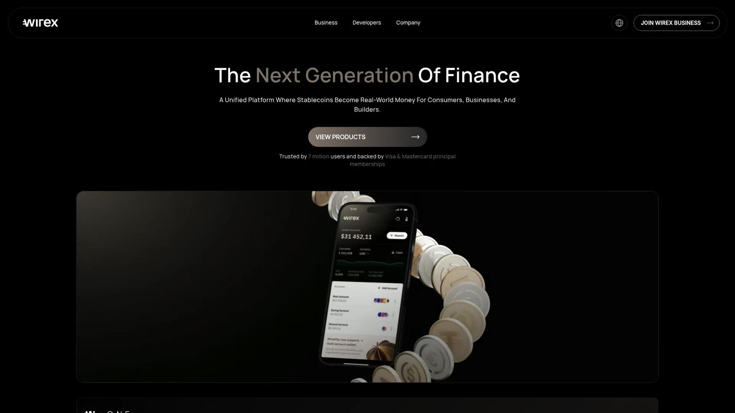 Wirex homepage screenshot