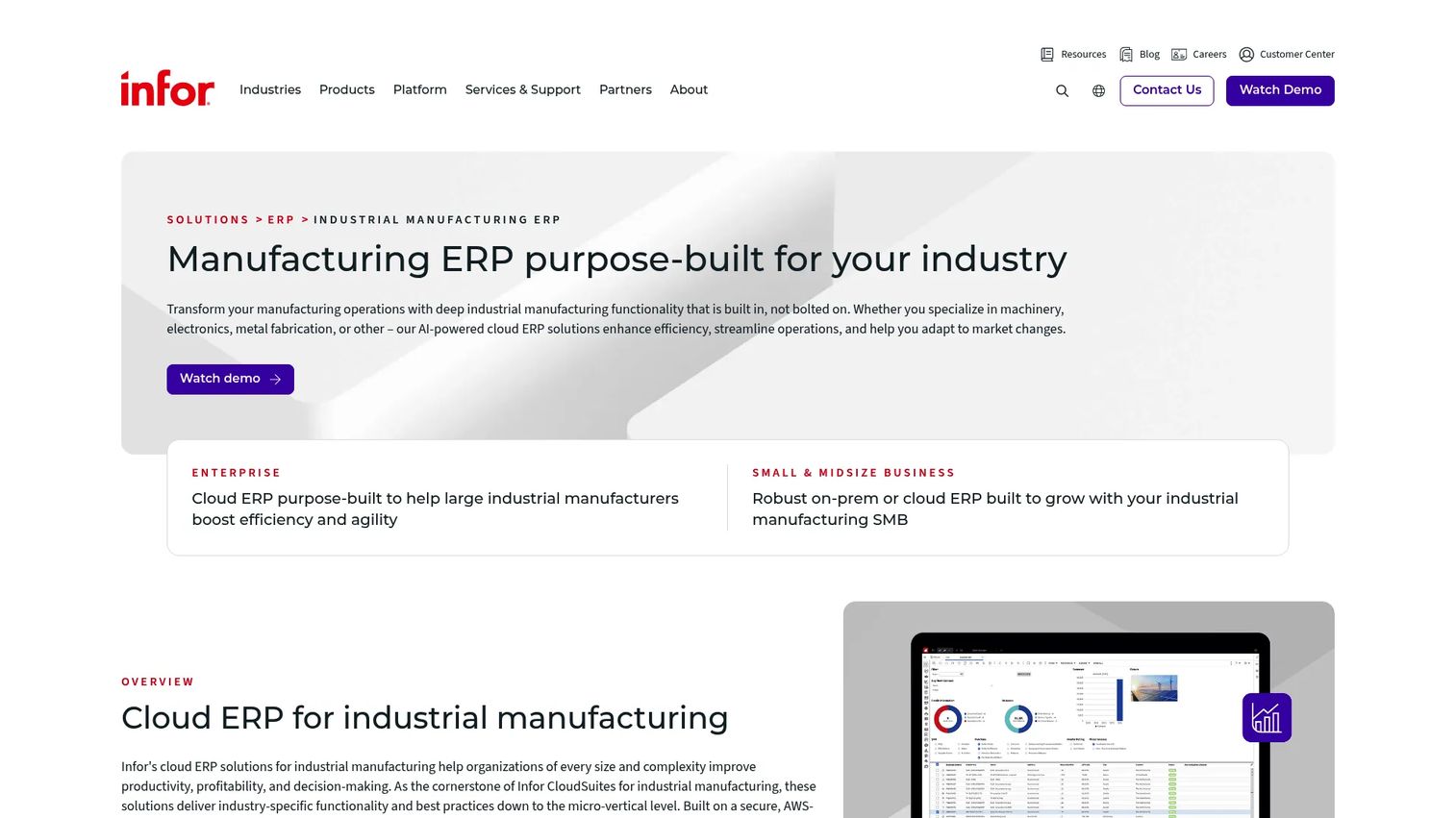 Infor CloudSuite Industrial manufacturing planning dashboard
