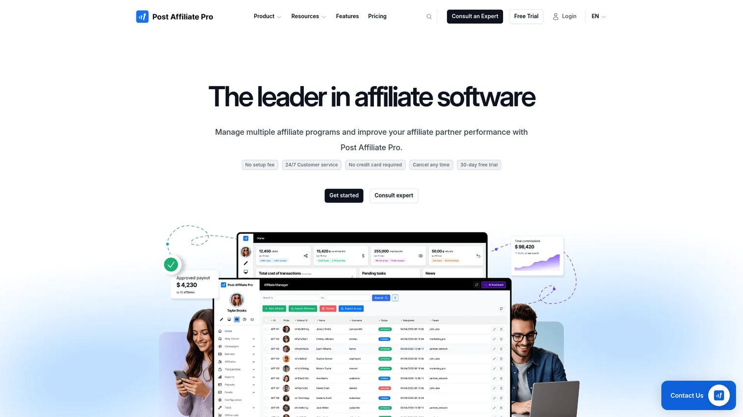 Post Affiliate Pro affiliate management dashboard
