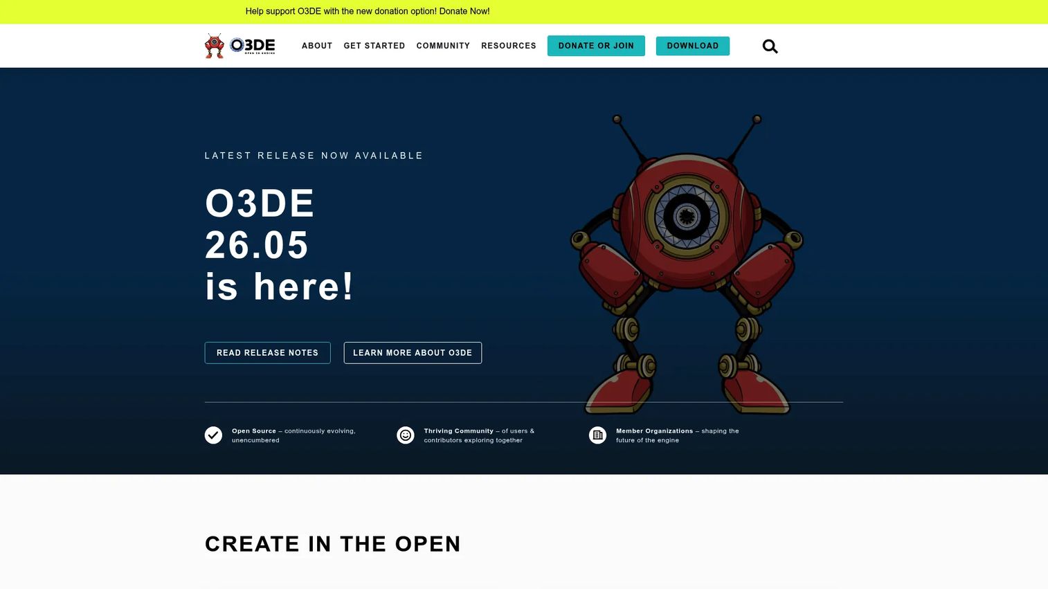 Open 3D Engine editor for real-time 3D development