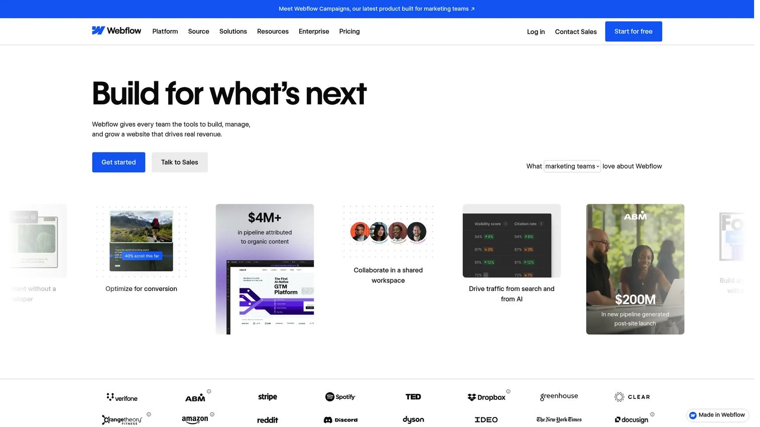 Webflow Designer interface for visual website publishing