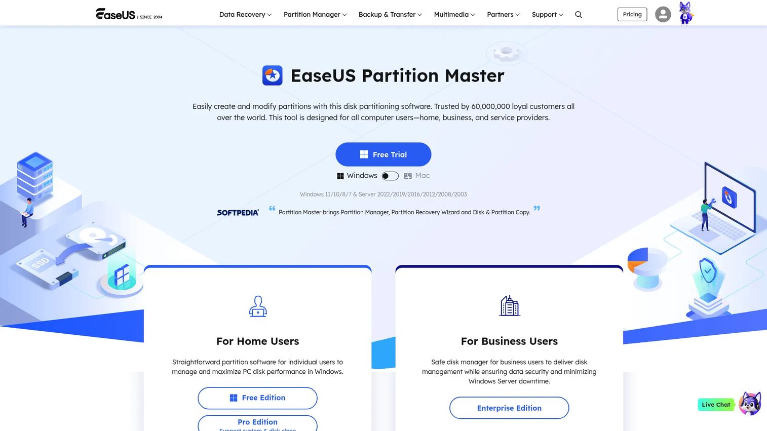 EaseUS Partition Master partition resizing and disk management screen