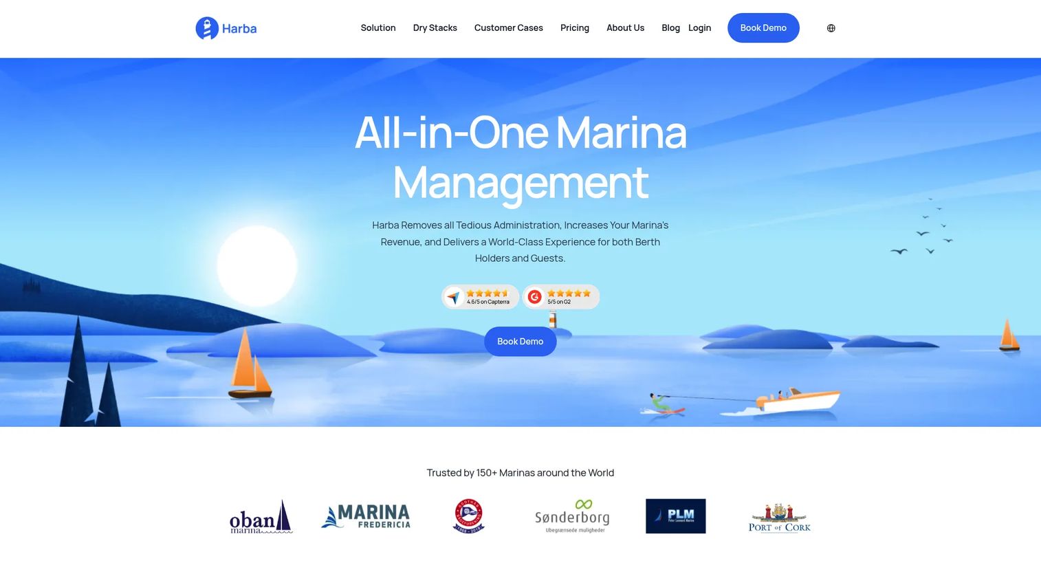 HarbaMaster cloud marina management dashboard for bookings, invoicing, and customer records.