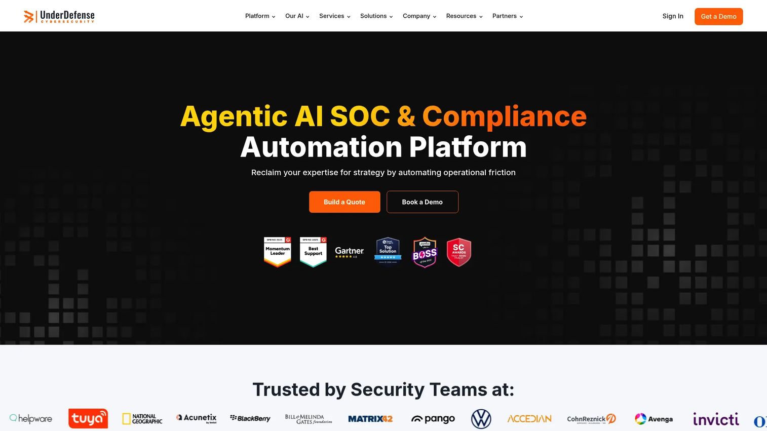 UnderDefense Agentic AI SOC platform showing managed detection and response with AI-led investigation