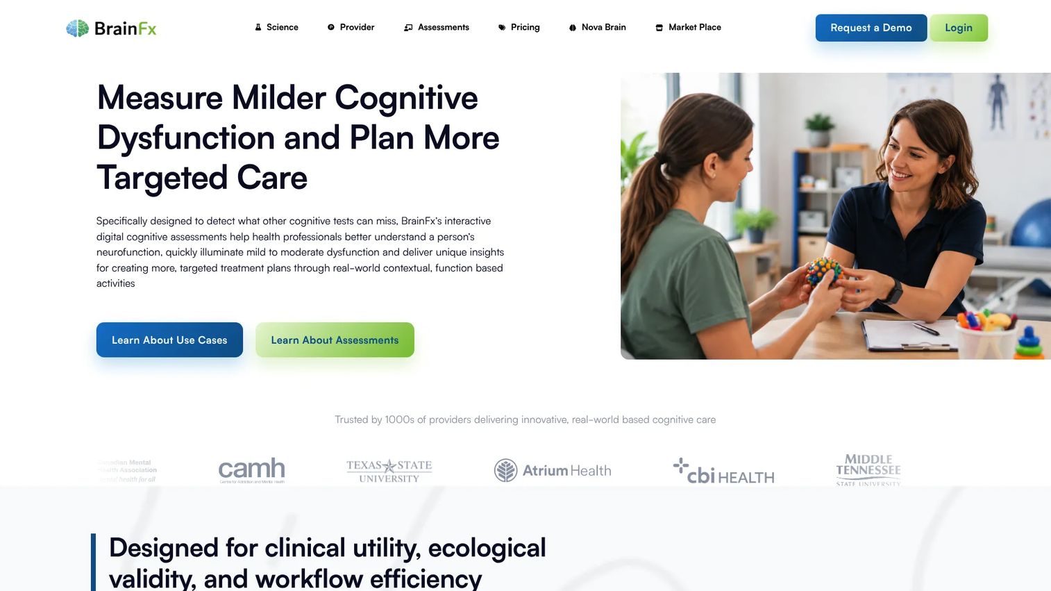 BrainFx functional cognitive assessment reporting interface for rehabilitation planning