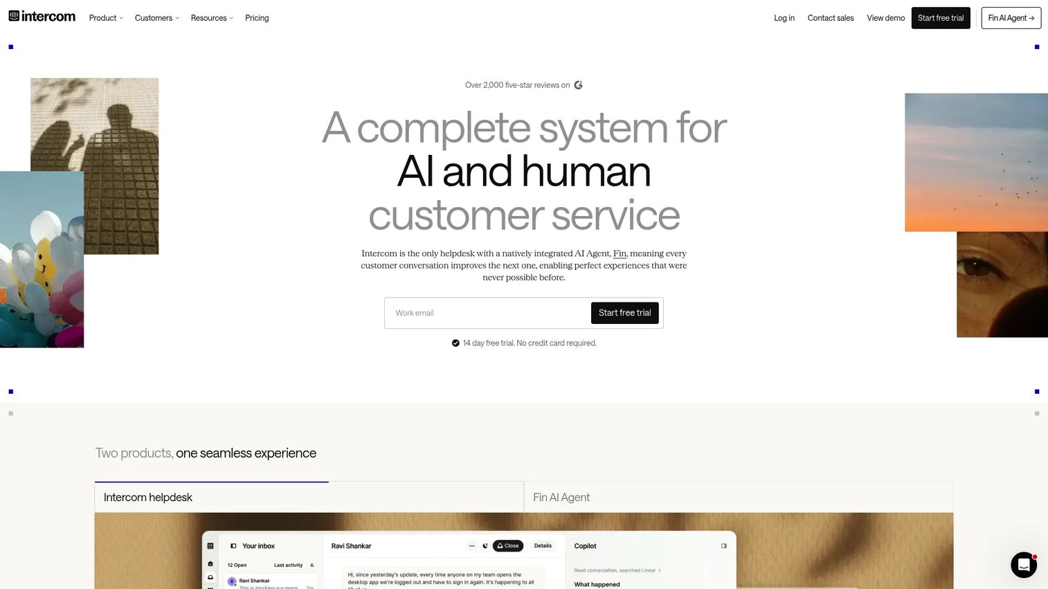 Intercom homepage screenshot