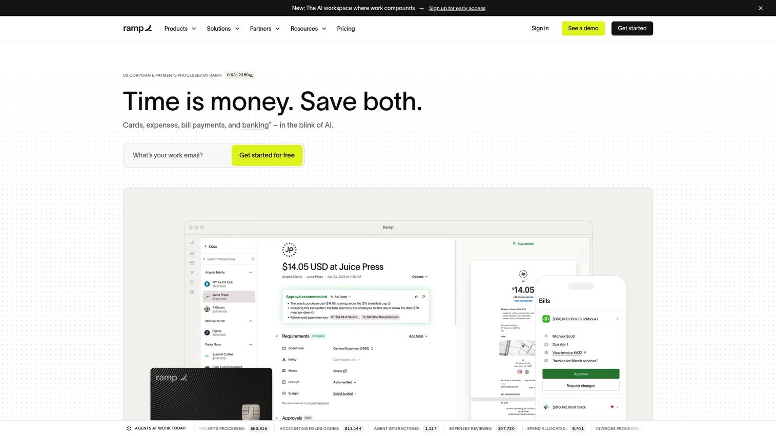 Ramp corporate card and expense management dashboard