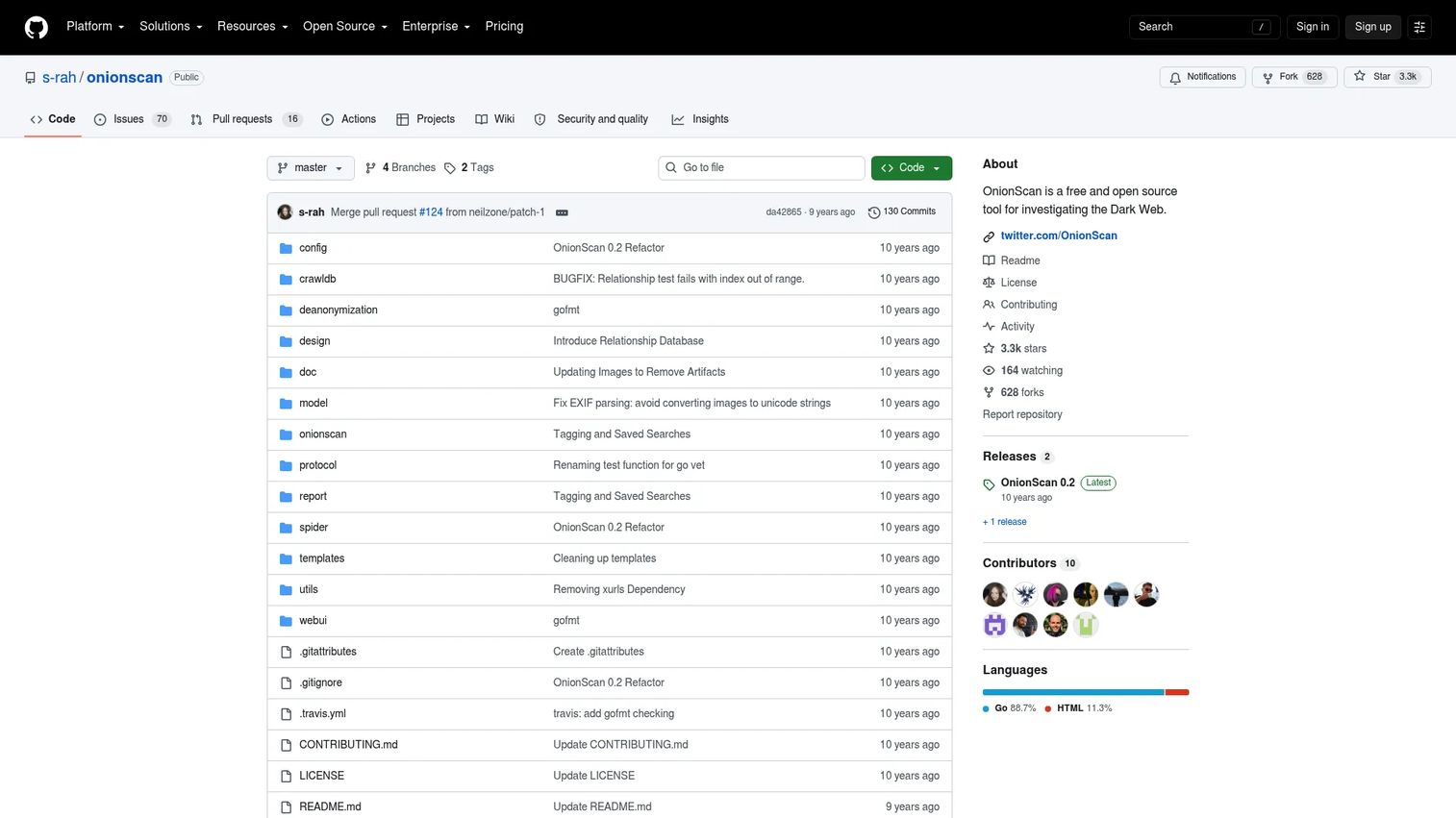 Onion Scan technical hidden service scan output