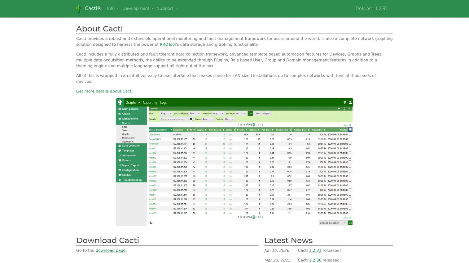 Cacti network graphing dashboard
