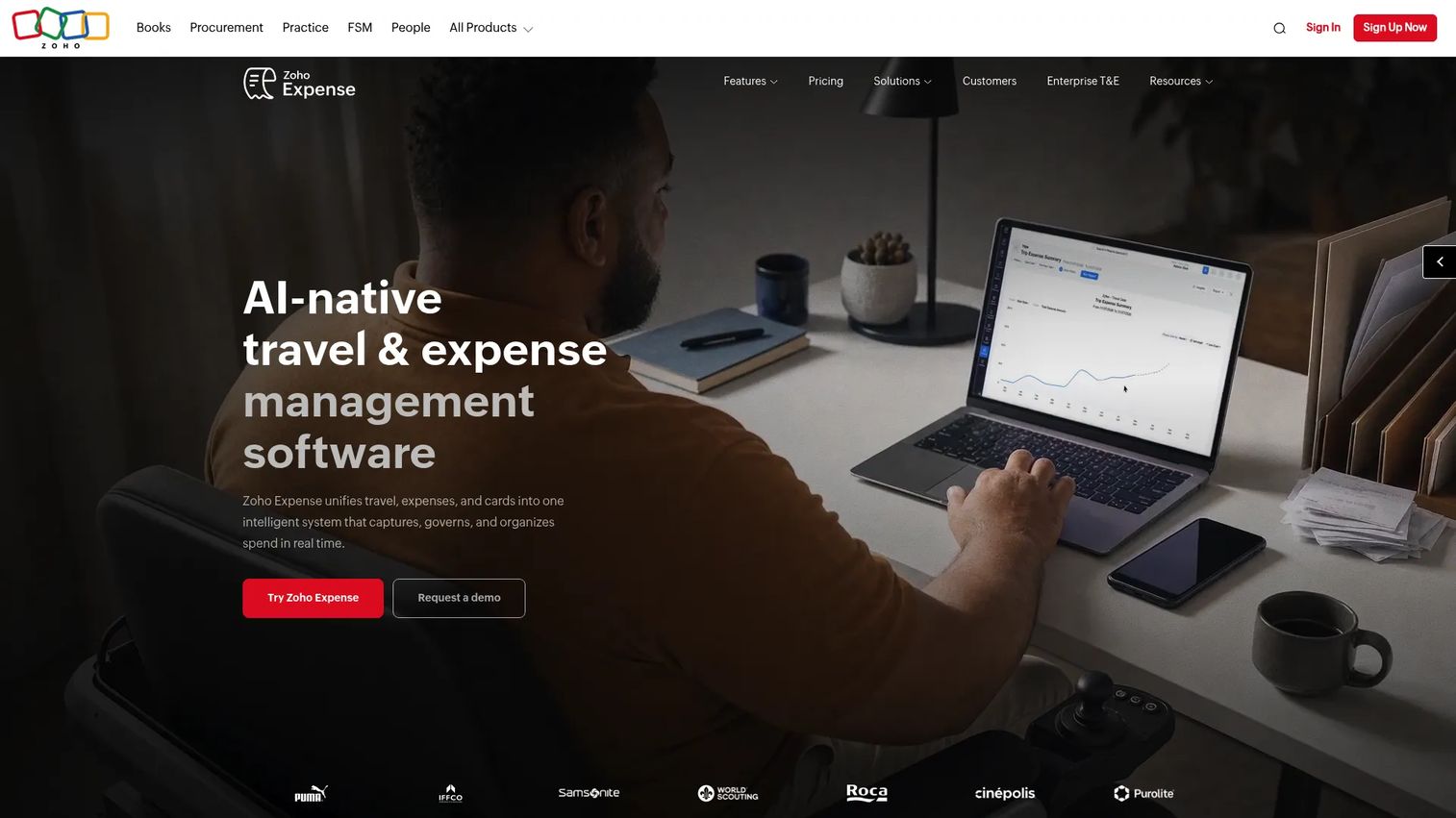 Zoho Expense dashboard showing mileage and employee expense tracking