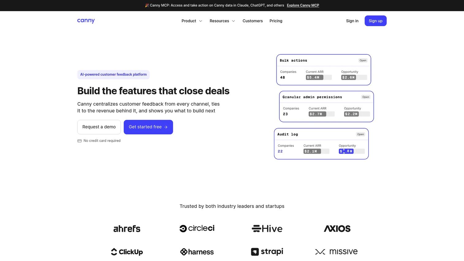 Canny feedback portal and roadmap view
