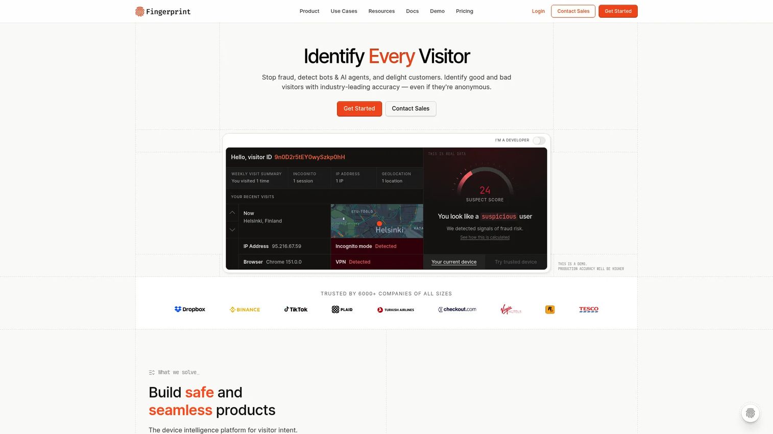 Fingerprint device intelligence platform homepage