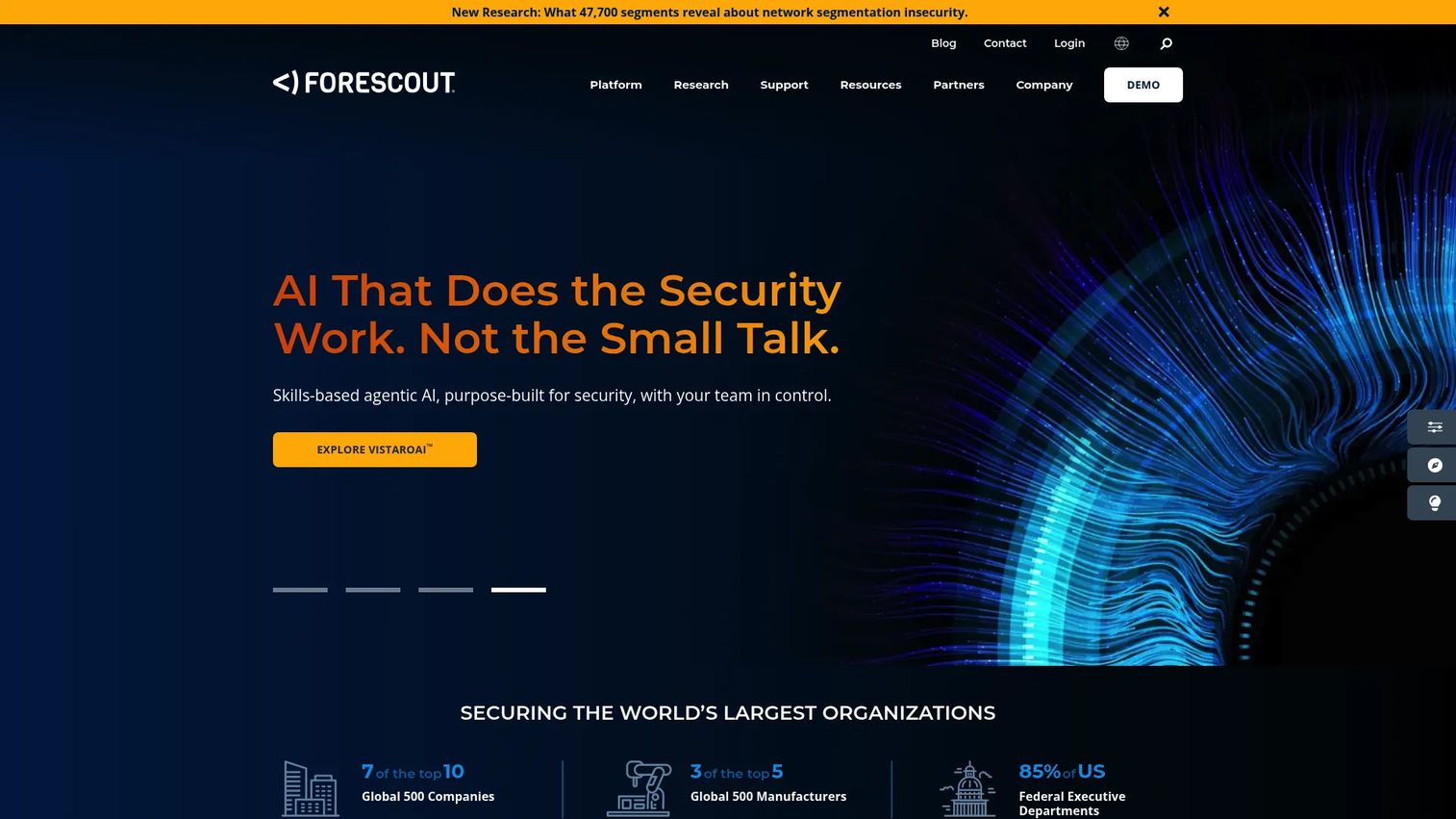 Forescout Platform interface showing agentless device discovery and network segmentation controls