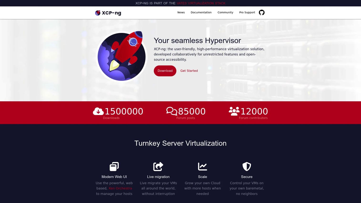 XCP-ng virtualization host and pool management interface