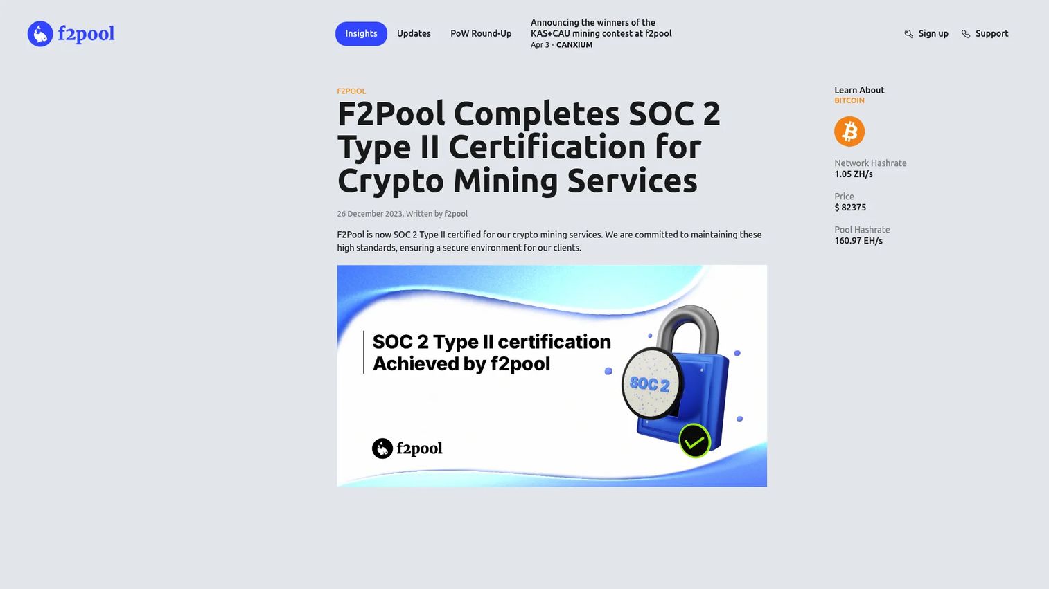 F2Pool mining pool dashboard