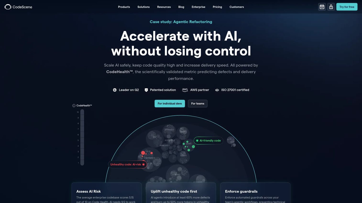CodeScene homepage screenshot