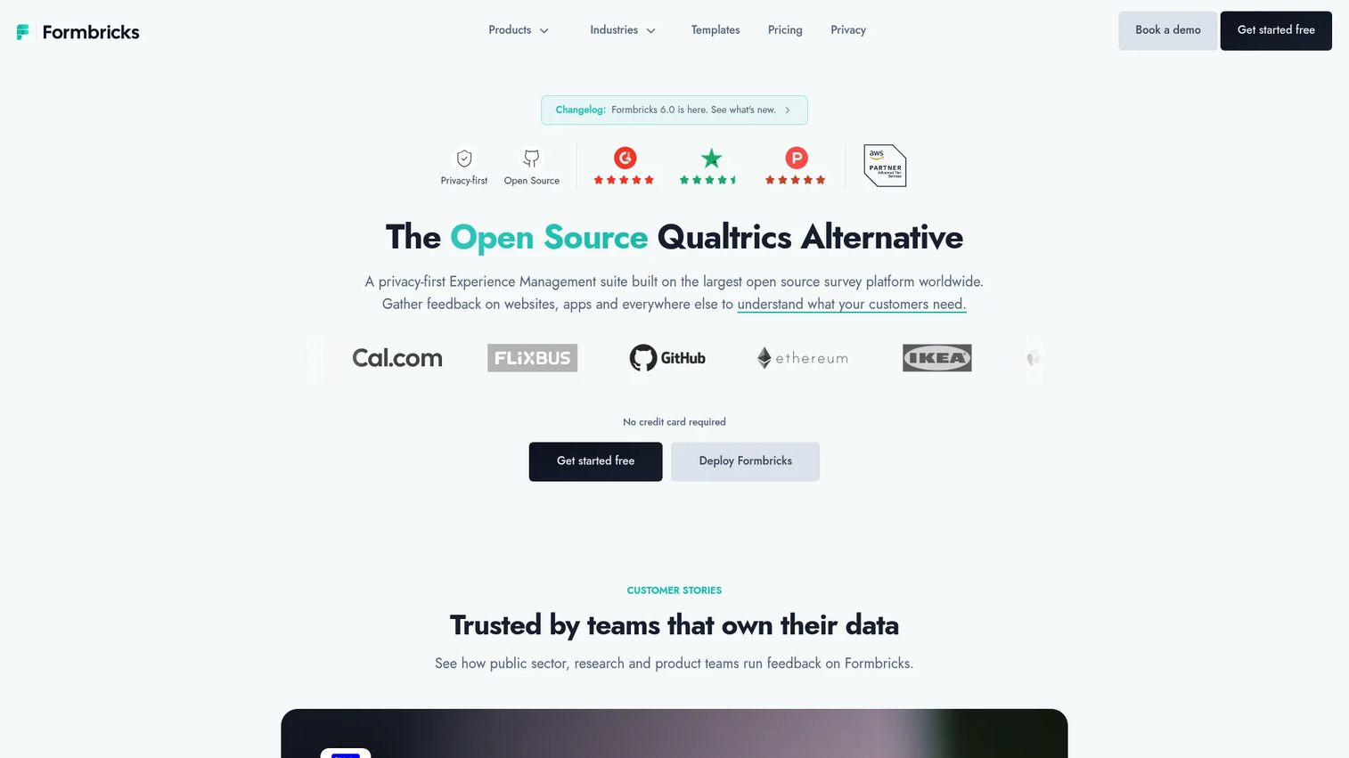 Formbricks open-source survey platform homepage