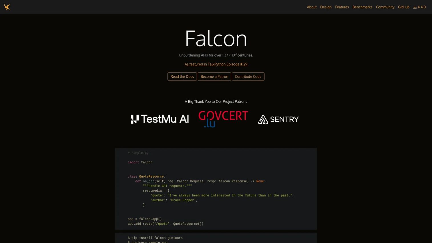 Falcon Python API endpoint example.