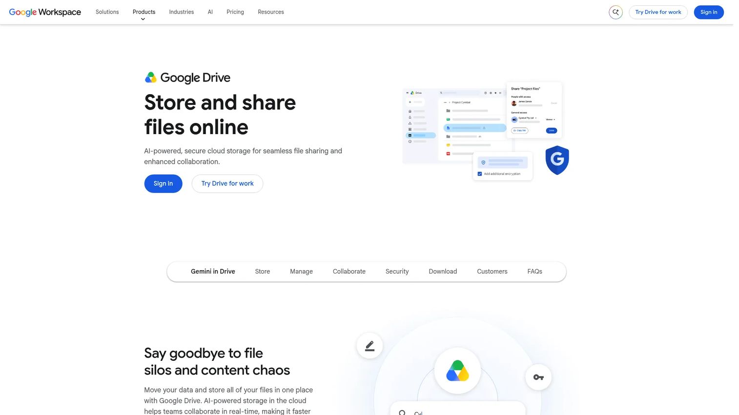 Google Drive homepage showing cloud storage and document collaboration