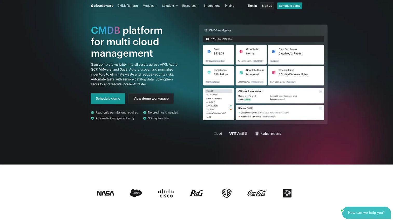 Cloudaware cloud asset inventory dashboard