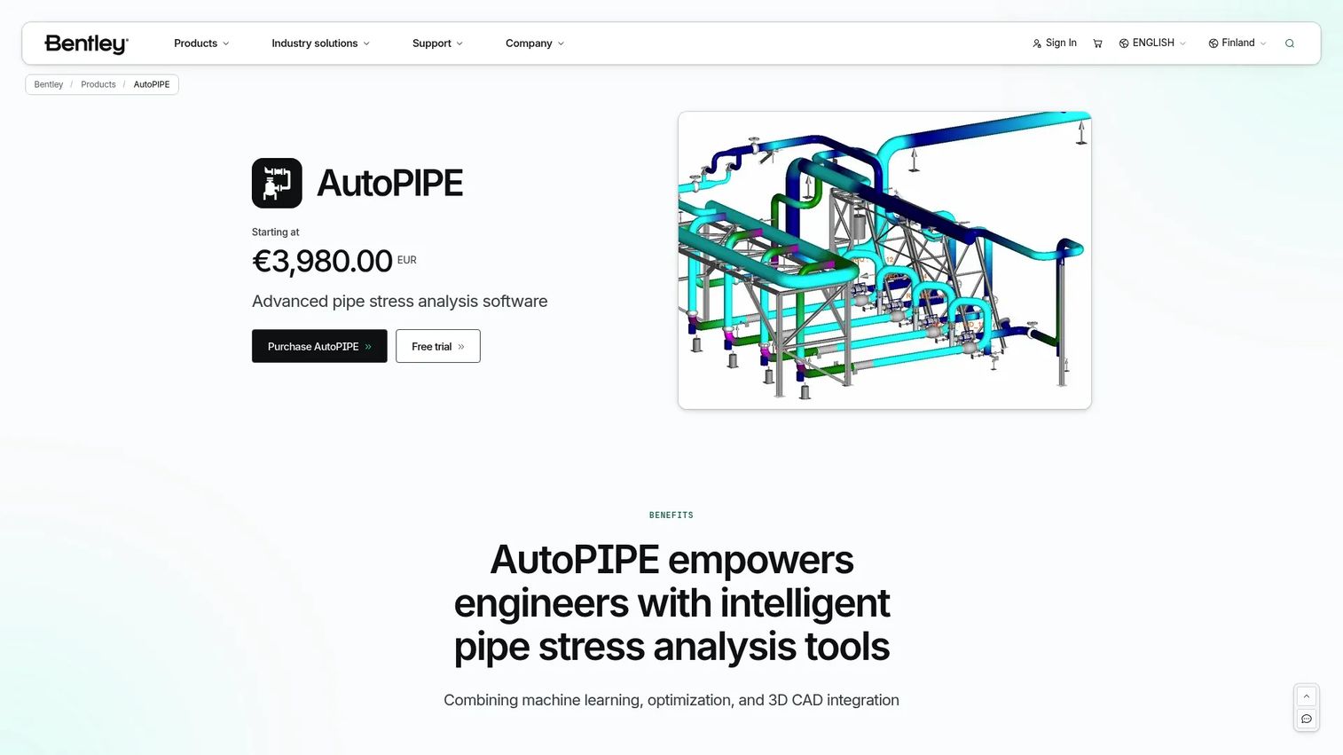 Bentley AutoPIPE piping stress analysis and code compliance interface