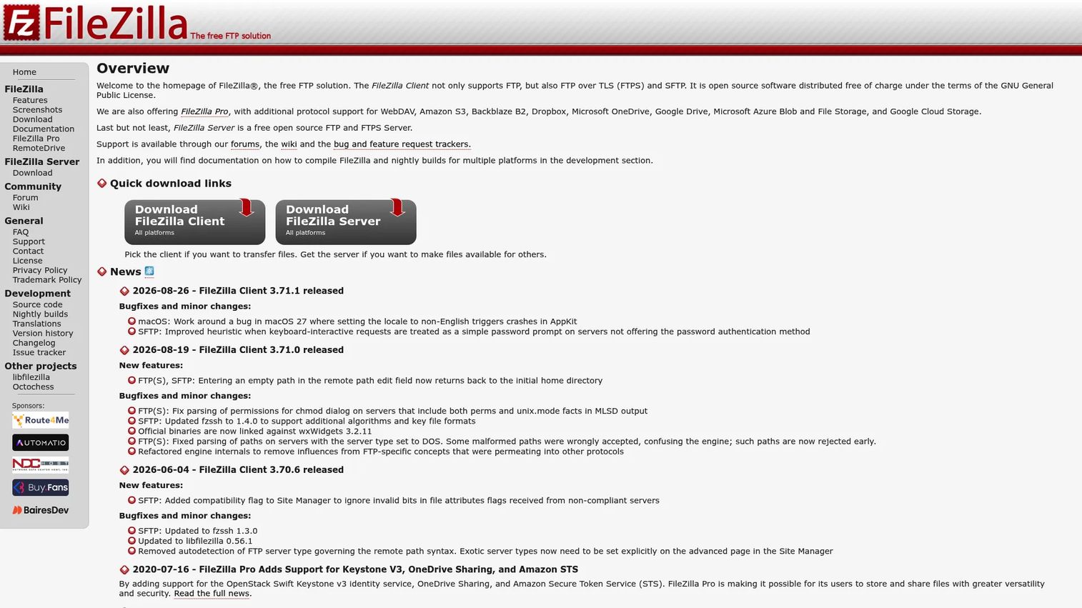 FileZilla FTP software interface