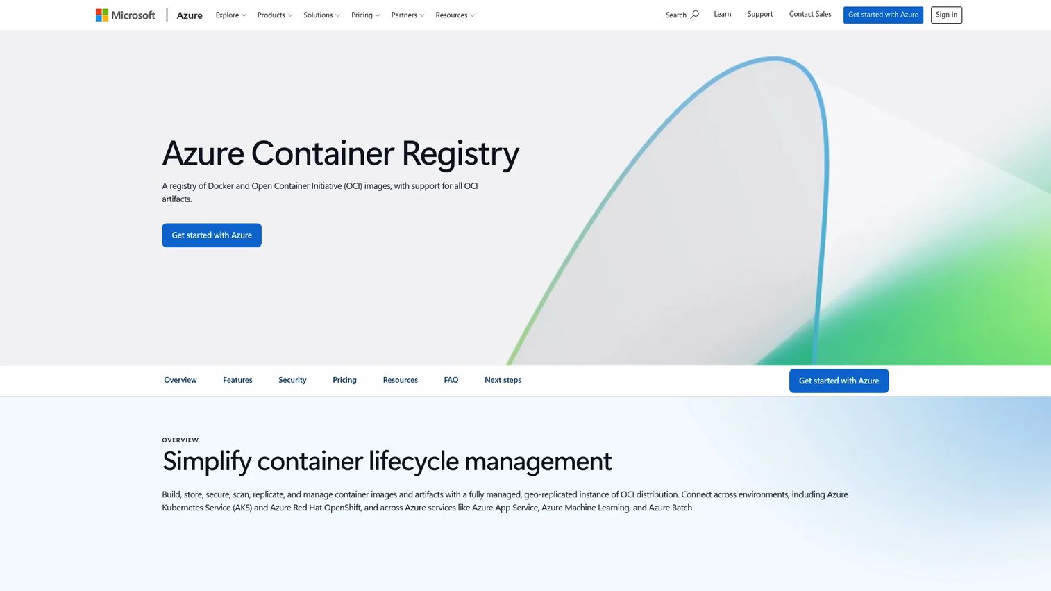 Azure Container Registry repository view