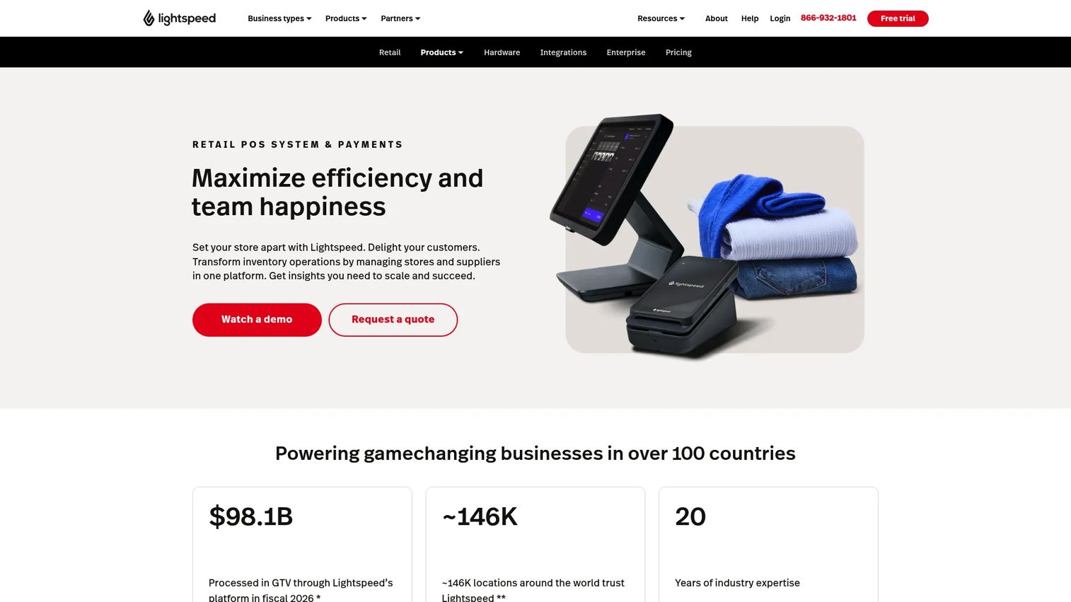 Lightspeed Retail POS showing product catalog and inventory management