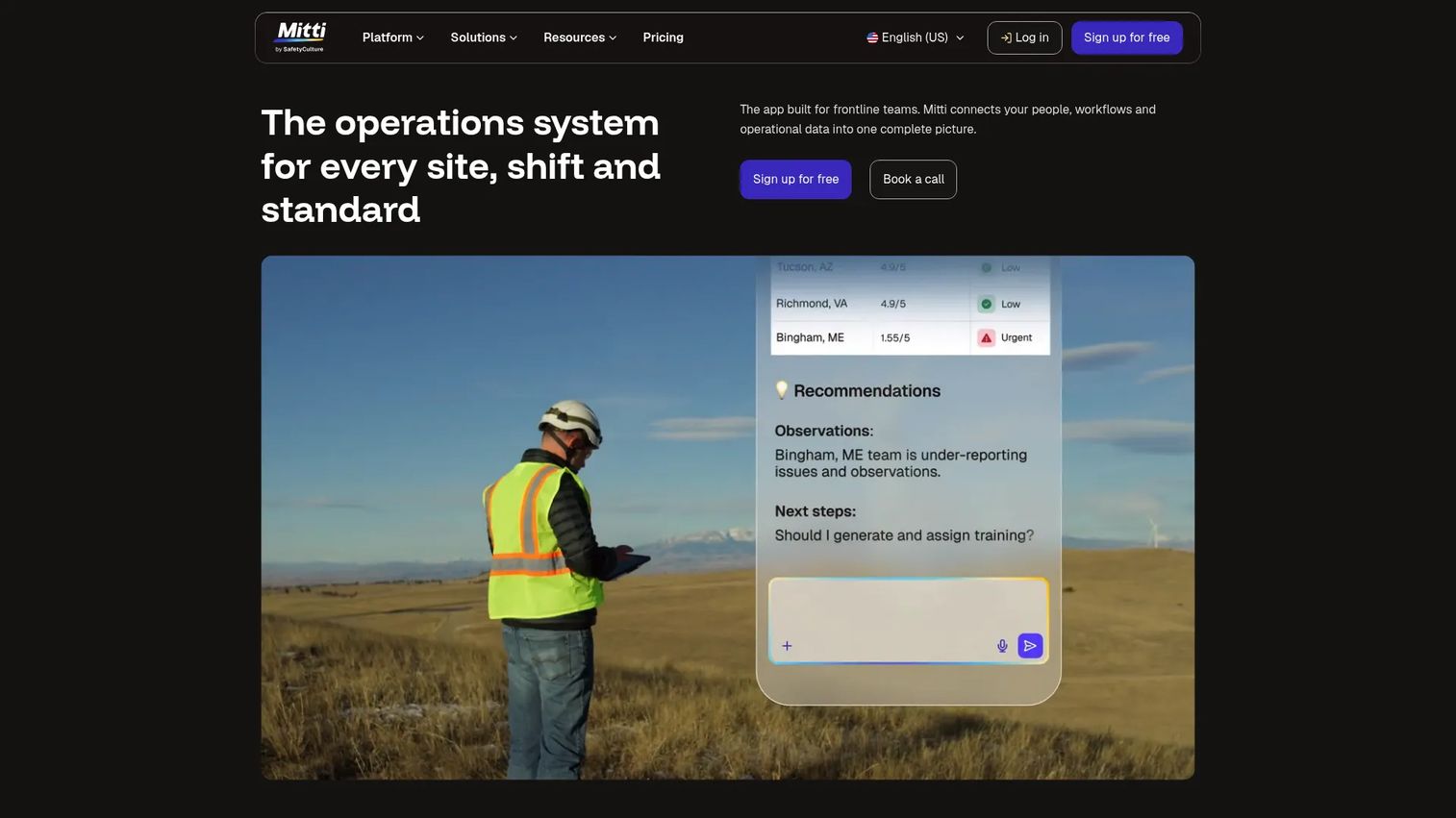 Mitti workplace operations platform screenshot showing skills tracking and inspection workflows