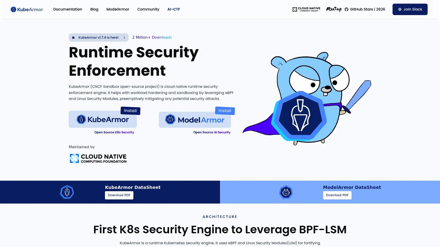 KubeArmor runtime security policy tool homepage