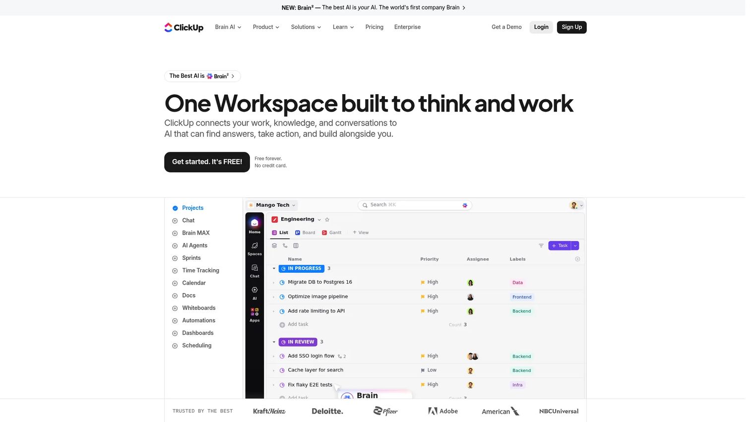 ClickUp Brain productivity bot summarizing project work and creating task updates.