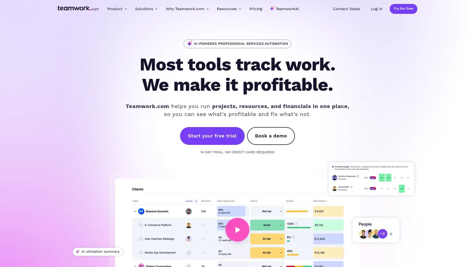 Teamwork.com project timeline and budget view