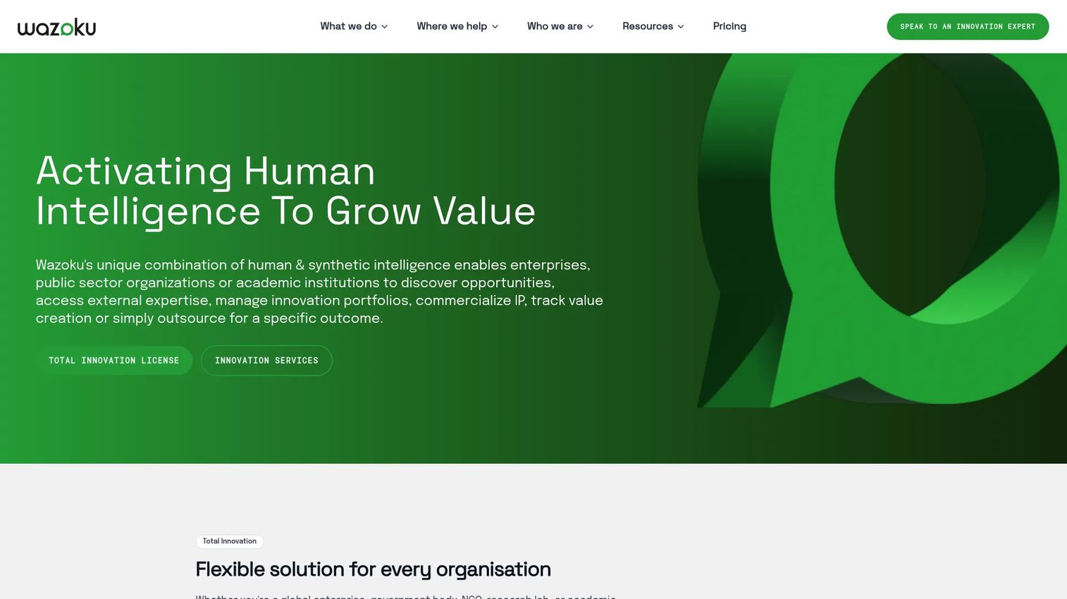 Wazoku intelligent innovation platform homepage