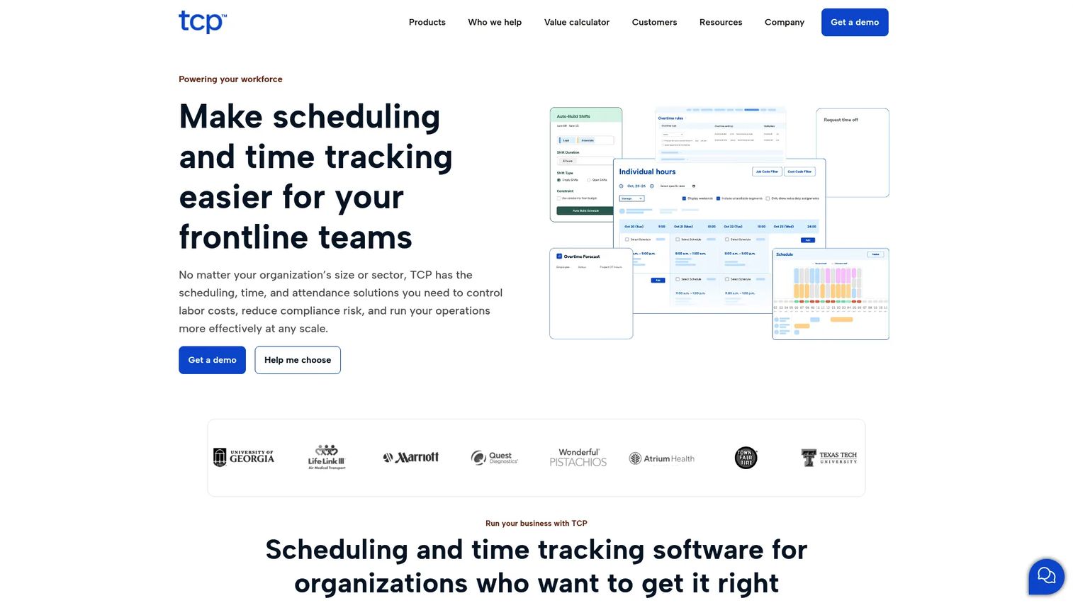 TCP restaurant scheduling software homepage