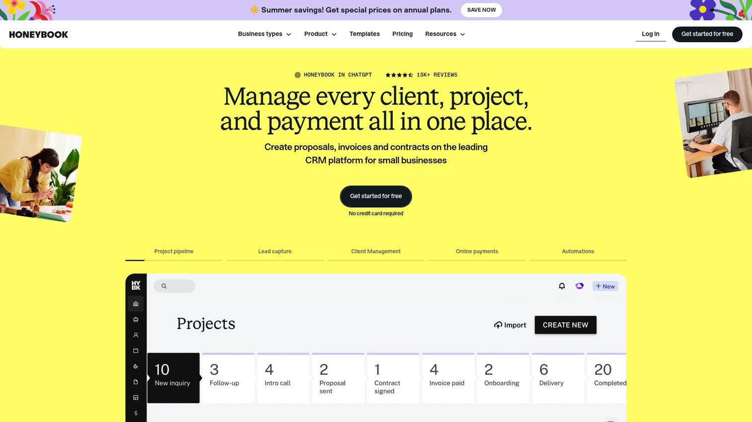 HoneyBook website screenshot