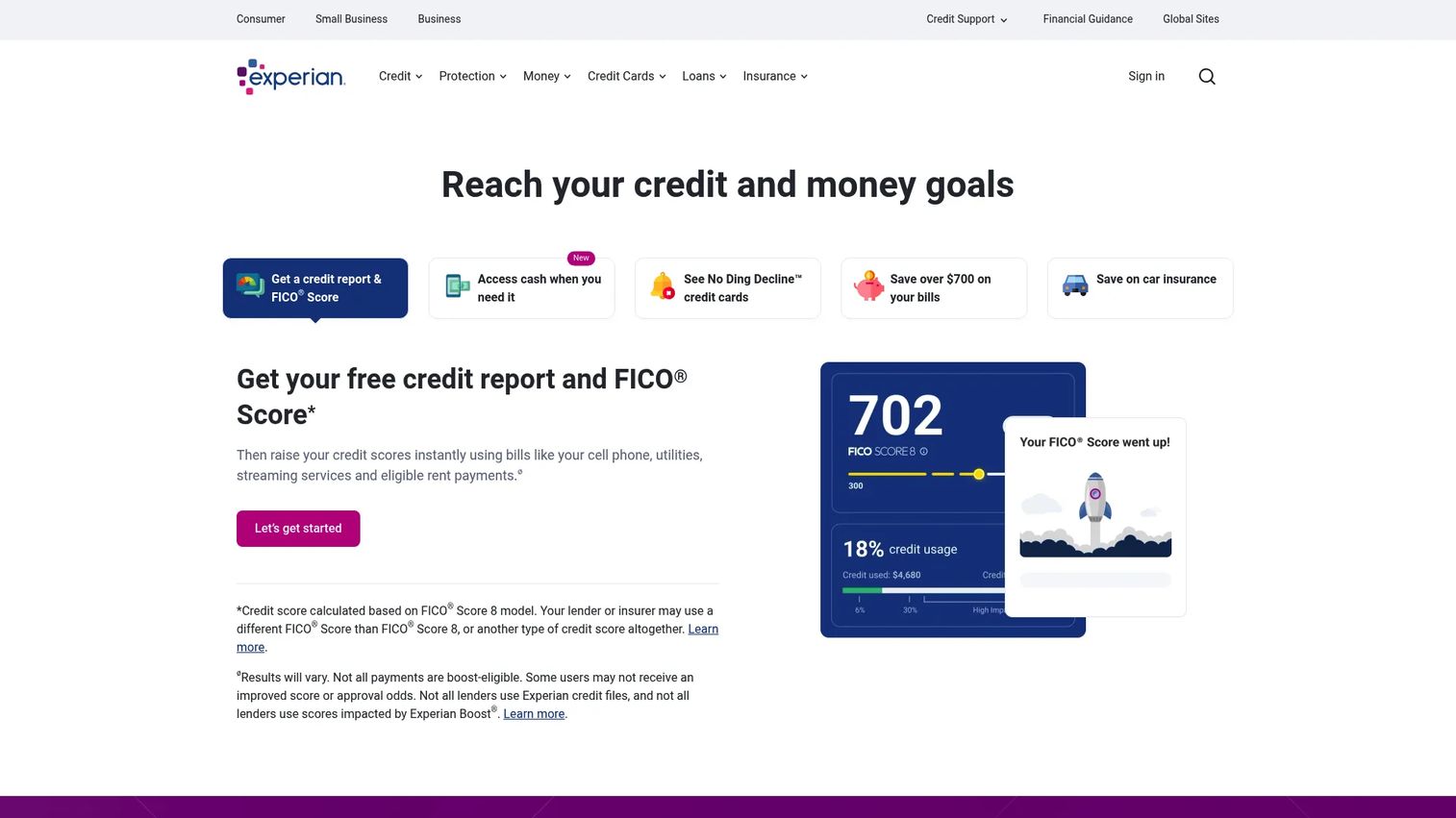 Experian credit and dark web monitoring dashboard
