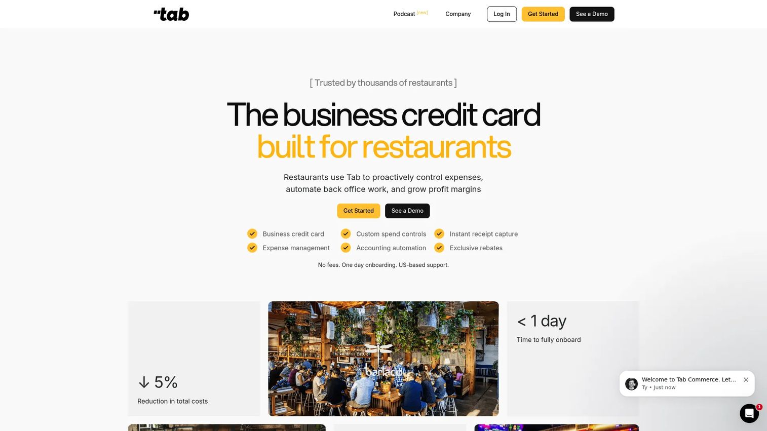 Tab Commerce restaurant POS and back-office finance dashboard