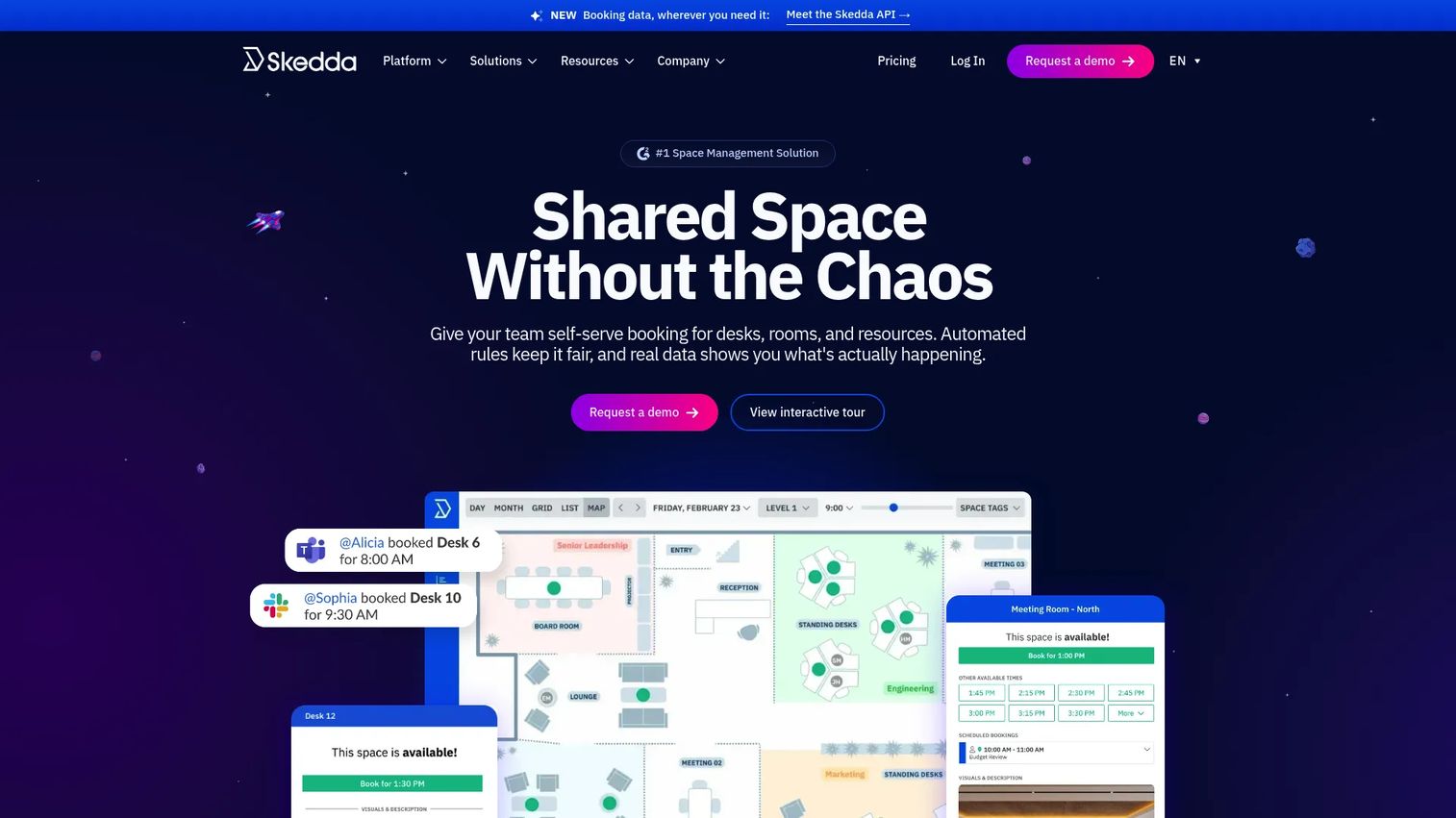 Skedda interactive floor plan with bookable desks and rooms