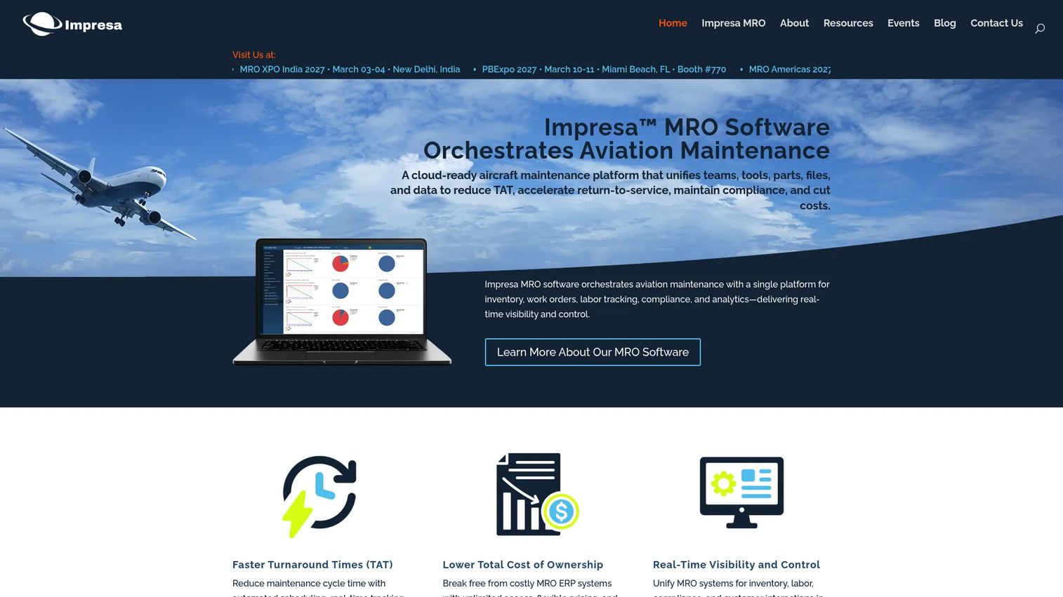 Impresa MRO aviation maintenance platform for work orders inventory and shop operations