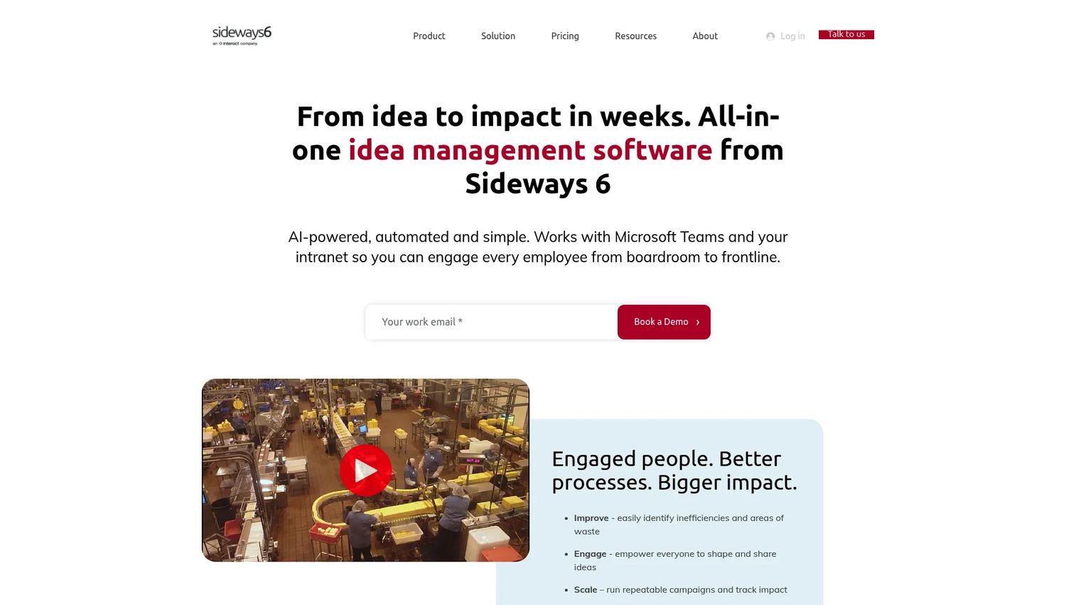 Sideways 6 employee idea management platform homepage