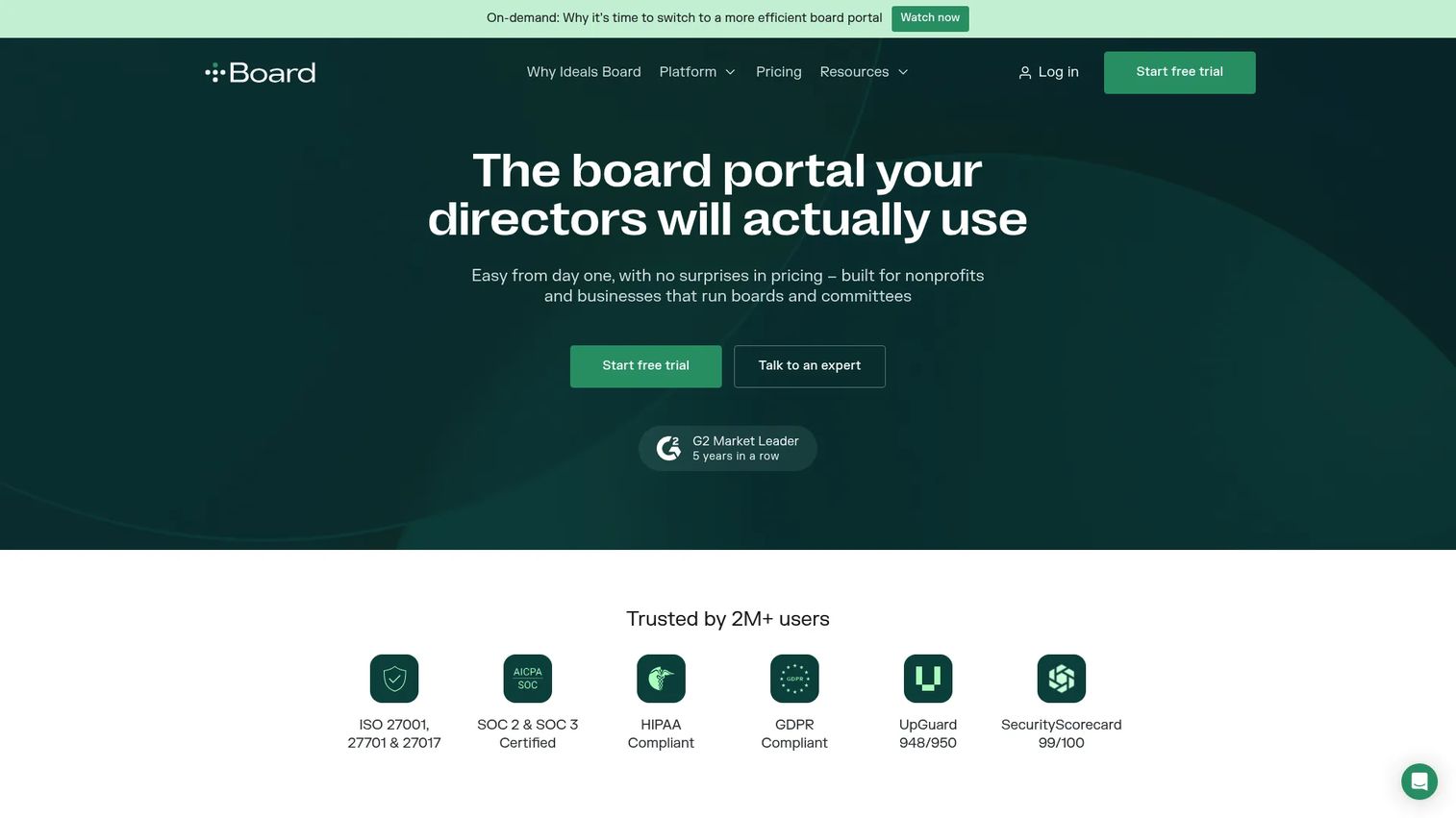 Ideals Board board management software homepage