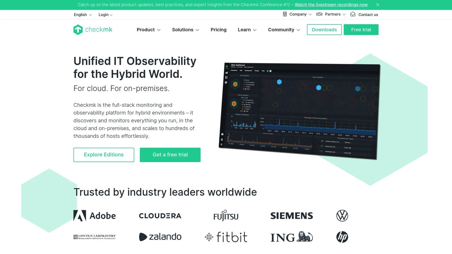 Checkmk infrastructure monitoring dashboard with alert states