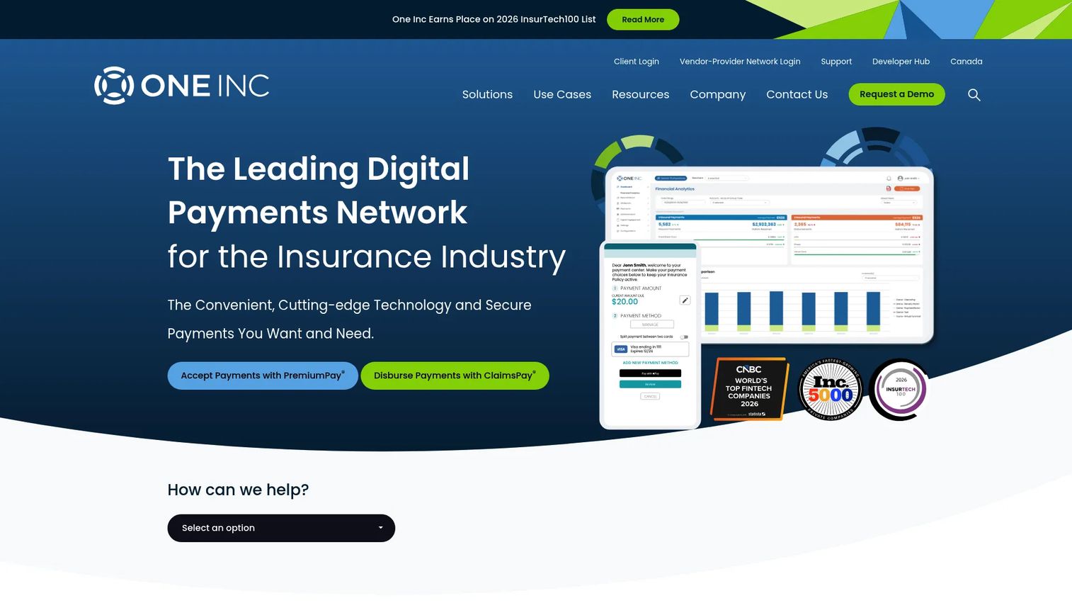 ONEINC insurance payment platform for contact center teams