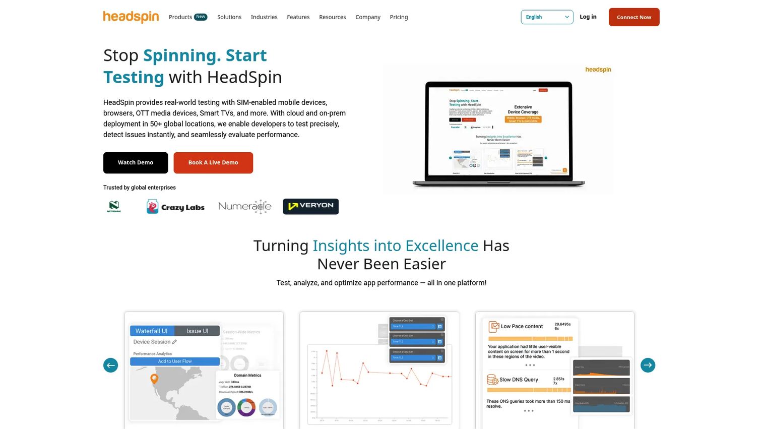 HeadSpin mobile experience testing and performance dashboard