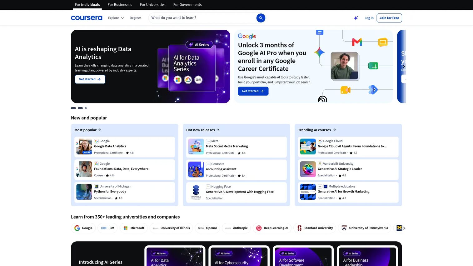 Coursera homepage screenshot